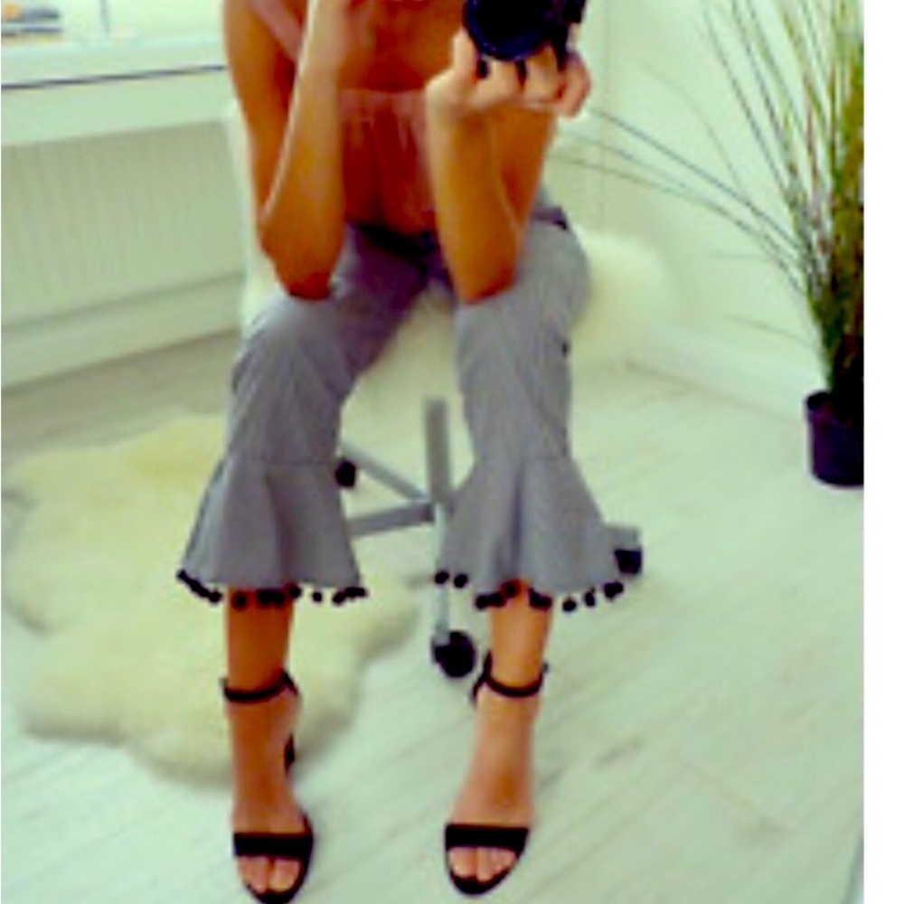 Zara Chic Ruffle Hem Pants with Pom Poms